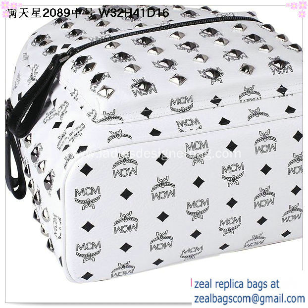 High Quality Replica MCM Stark Studded Medium Backpack MC2089 White